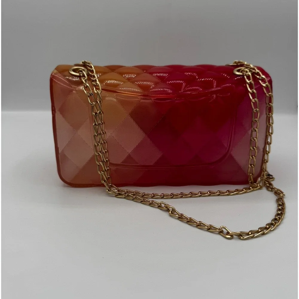 Jelly Crossbody Beach Bag Womens Small Red Orange‎ Ombre Quilted PVC